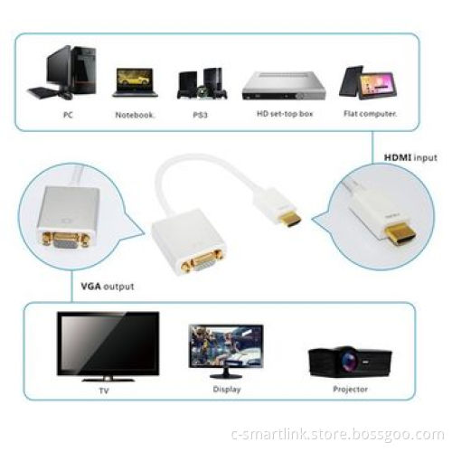 Gold-plated HDMI to VGA adapter/convert HDMI into VGA video with audio, microUSB charging